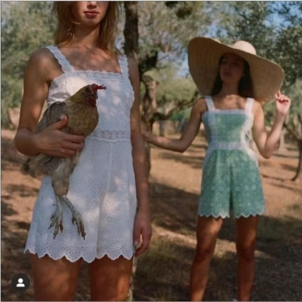 Charo Ruiz Zuma White Eyelet Lace Linen Embroidered Playsuit Romper Boho Beachy - Picture 14 of 14